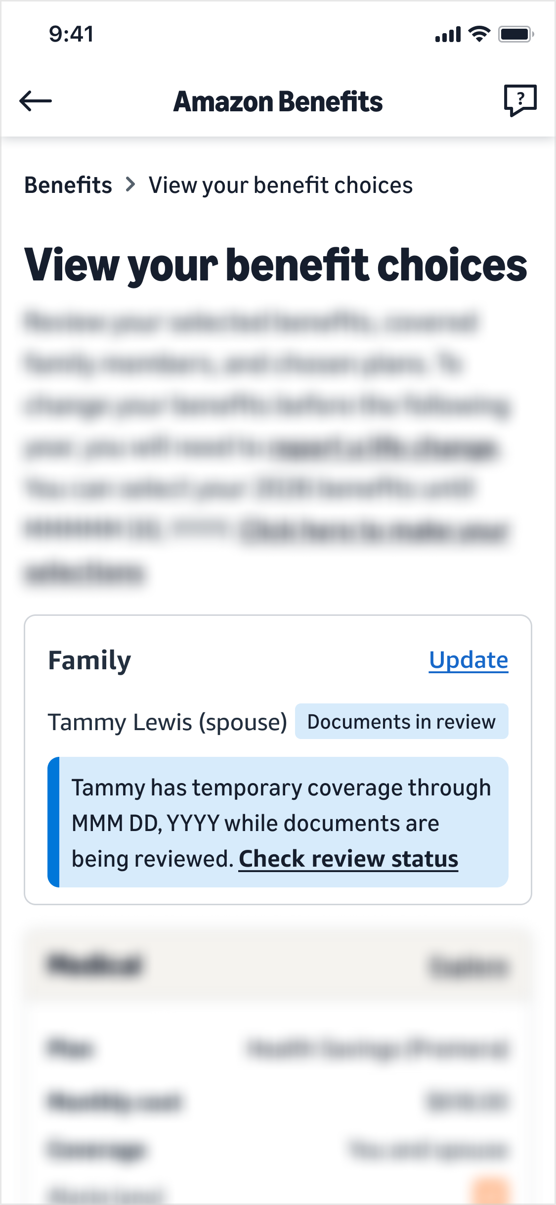 View your choices page: identical Documents in review status and blue note